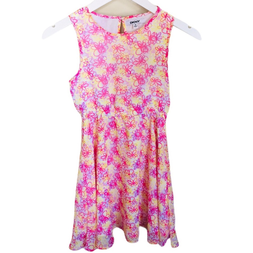 DKNY Floral Boho Dress Pink/Purple With Back Keyhole Detail Girl Sz M Age 10-12Y